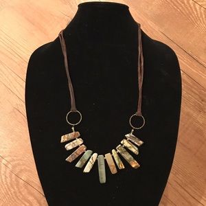 Handmade custom leather chain and stone necklace